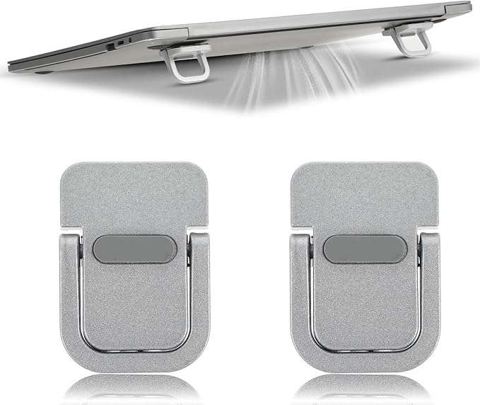 Apausvcm 2Pcs Keyboard Riser, Self-Adhesive Mini Keyboard Stand for Desk Portable Laptop Feet Foldable Keyboards Lift for Most Keyboards (Silver)
