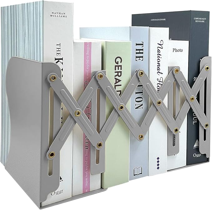 Adjustable Bookends, 19 inches 2 Dividers Heavy Duty Metal Book Holders, Book Storage Rack, Desk Organizer Magazine File Holder for Office, School, Bookstore and Home, Grey