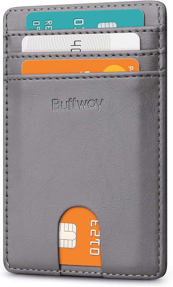 Buffway Mens Slim Wallet, Minimalist Thin Front Pocket Leather Credit Card Holder with RFID Blocking for Work Travel | Minimalist, Thin, Front Pocket, Credit Card Holder, RFID Blocking, for Work Travel
