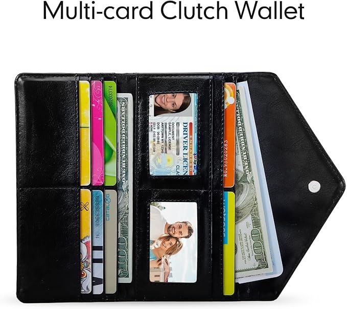 Card Wallet for Women RFID Blocking Envelope Style Ultra Slim Credit Card Case with Zip Coin Pocket, Black