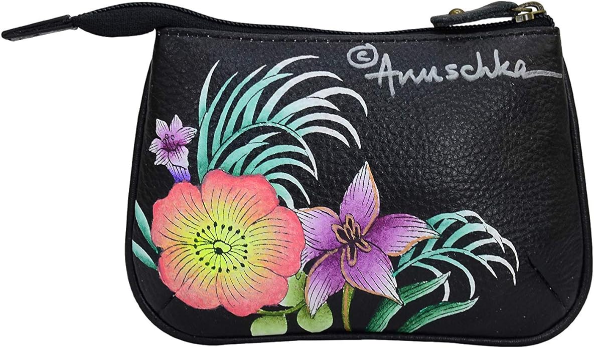 Anuschka Women’s Hand-Painted Genuine Leather Medium Zip Pouch - Coin and Key Pouch - Zippered, 2 Key Fobs