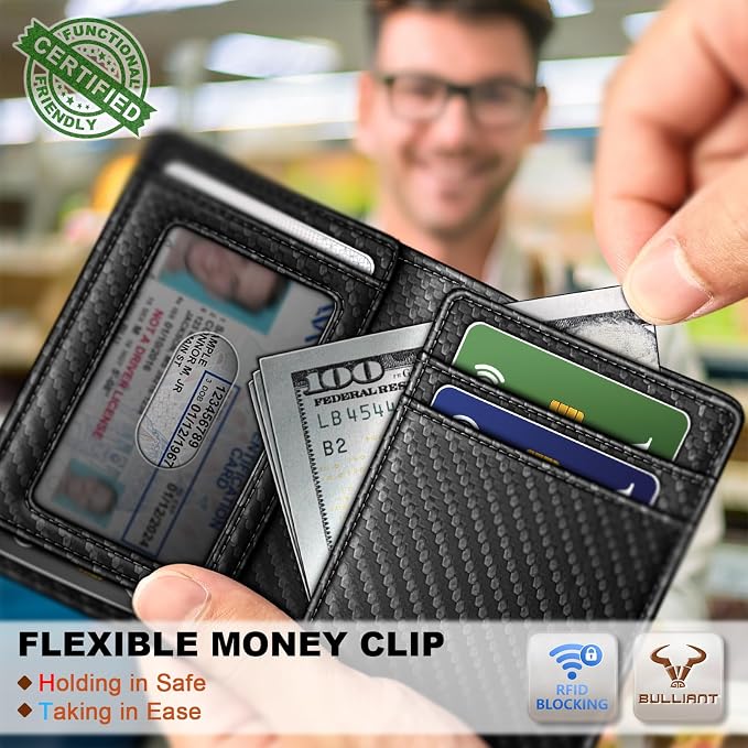 BULLIANT Slim Wallet For Men 12Cards,Magnetic Flip Build-in Money Clip Airtag Compatible-RFID Blocking