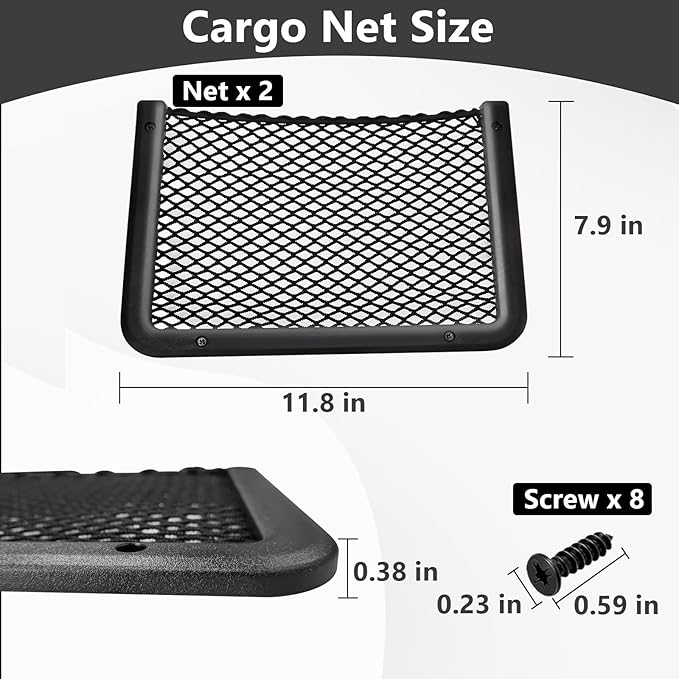 2 PCS Car Net Pocket, ABS Plastic Frame Cargo Net Storage Car Pockets Phone Net, Cars Mesh Nets Pockets with Screws for Auto, RV, Boat, and Camper Storage Nets (11.8 x 7.9 Inch)