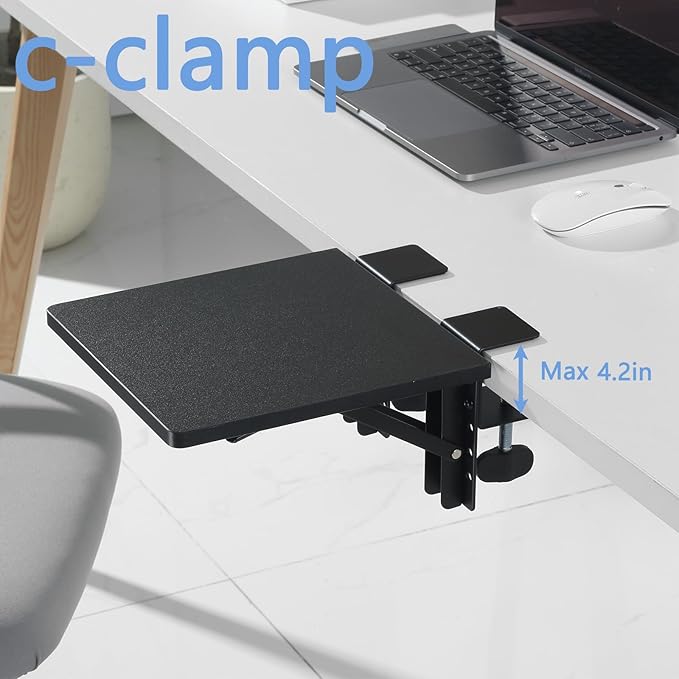 ETHU Desk Extender Tray, 9.4"x9.1" Ergonomics Computer Arm Wrist Rest for Desk, Foldable Keyboard Drawer Tray Clamp On Mount Easy to Install, Armrest Support for Home and Office (Black)
