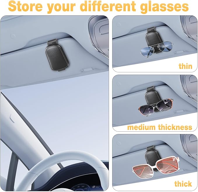 Coolpow 【2-Pack】 Magnetic Sunglasses Holder for Car Visor [Non Slip] Magnetic Glasses Car Holder, car Eyeglass Holder Leather Eyeglasses Clip Compatible with All Glasses