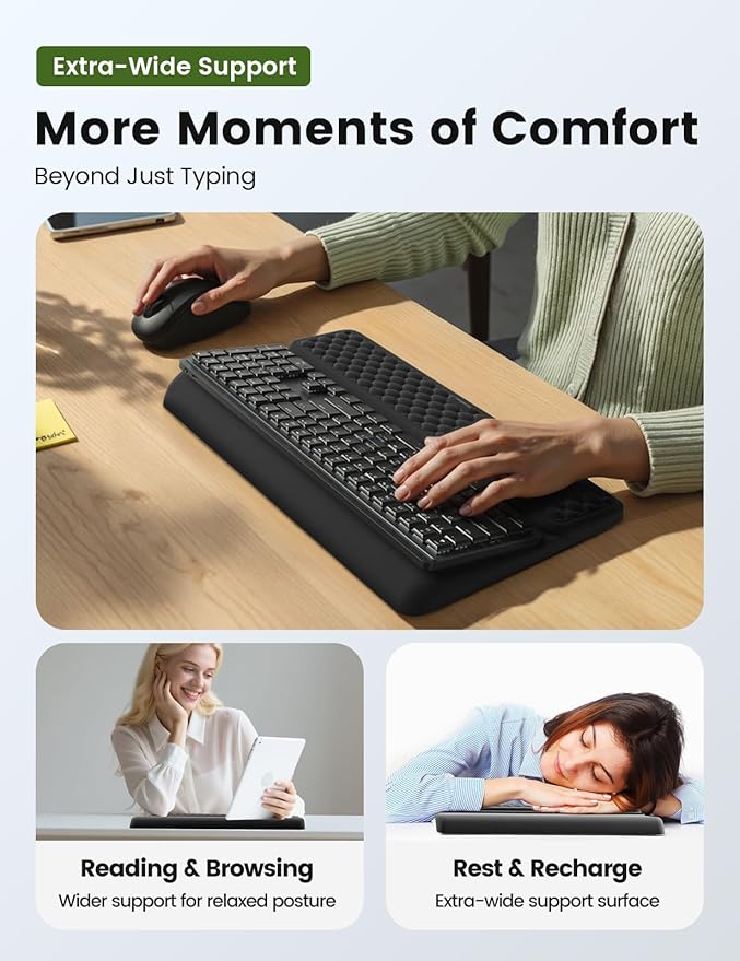 Vaydeer Extra-Large Wrist Rest with Keyboard Stand, Ergonomic Wrist Support Pad, Soft Memory Foam Wrist Cushion for Mechanical 100% Full-Size Keyboard, Carpal Tunnel Pain Relief, Green