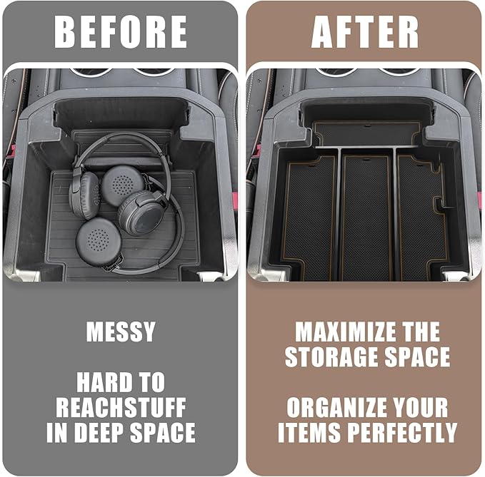 Muslogy for 2021-2025 2026 Sliding Console Yukon Tahoe Suburban Center Organizer Armrest Storage Tray Compatible with GMC Yukon Chevy Tahoe Suburban Fit for Power Sliding Console (Brown)