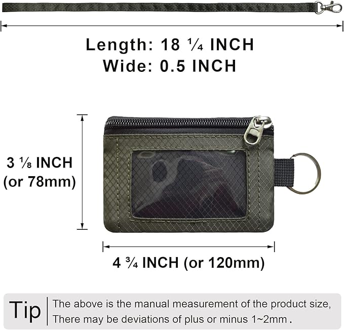CHENSPRX Minimalist RFID Blocking Small Wallet with ID Window,WaterResistant Zip Id Case Wallet with Lanyard Keychain for Cards,Cash,Travel,Women,Men