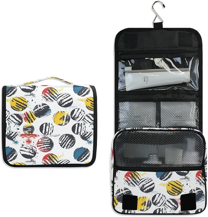 Hanging Travel Toiletry Bag Kit Boys Makeup Case Cosmetics Organizer for Men Women (Sport Pattern With Balls)