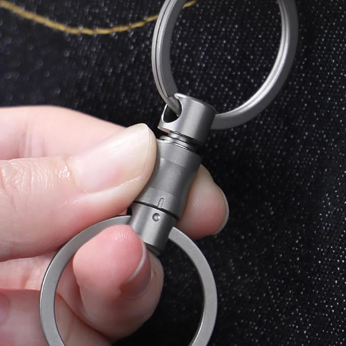 Titanium Quick Release Keychain, 360° Swivel Key Ring Clip with Double-End Lock, Heavy Duty EDC Key Holder for Men
