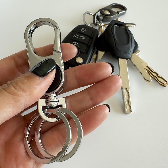 Key chains men, Car Key Chain, Heavy Duty key fob holder with 2 Key Rings, Gunmetal