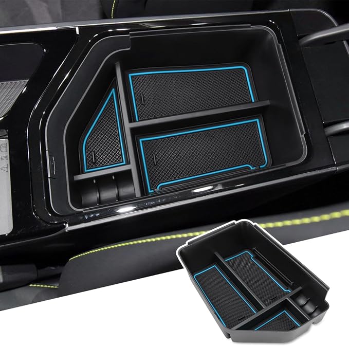 MARCHFA Center Console Organizer Tray Compatible for 2022 2023 2024 2025 2026 Kia EV6 Accessories Armrest Storage Box Tray Organizer Insert (Blue)
