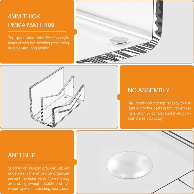 Beego Envelope and Mail Organizer Countertop - 2 Compartments Clear Acrylic Desk Organizer Letter Holder Desktop File Sorter Bill Document Folder Rack for Office, Home, School Desk Organization