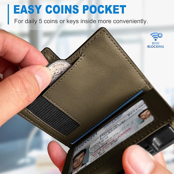 miyozi Men Wallet,with Money Clip Coins Pocket ID Window,Slim Front Pocket RFID Blocking Pop-up Card Holder 3.9"x 2.7", Gift Boxed