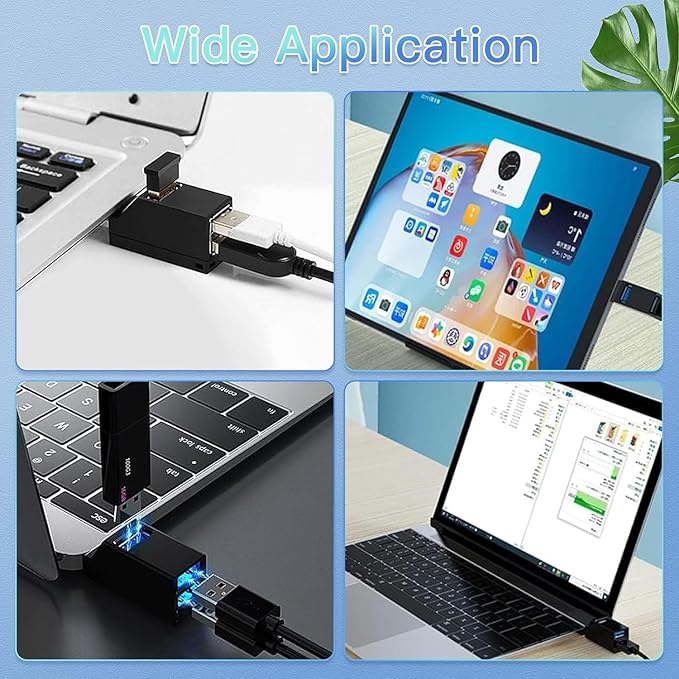 4-Port USB 3.0 Hub [90°/180° Rotatable], USB Splitter with 1 USB 3.0 Port, 2 USB 2.0 Ports, and 1 USB C Data Port, USB Extender for Laptops, Cars, Surface go, Mac, MacBook Air/Pro, and Other Devices