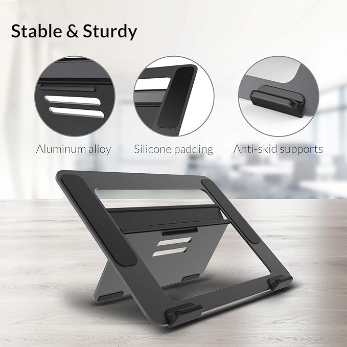 Avantree YS104 – Adjustable Aluminum Laptop Cooling Stand for Desk, Portable Holder for iPad, Tablet & Book, Foldable Ergonomic Riser Compatible with 9.7–16” Laptops including MacBook, Dell, HP & More