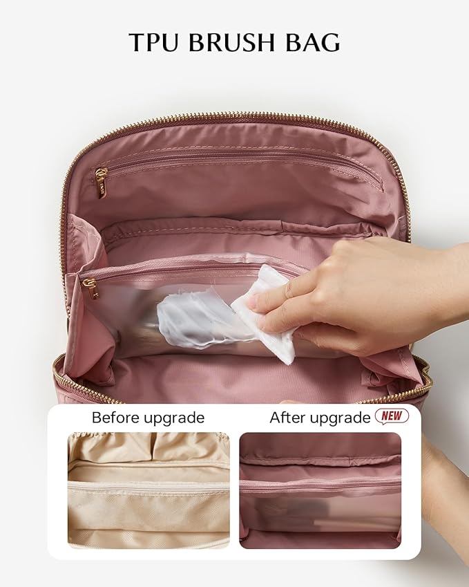 EACHY Travel Makeup Bag, Large Capacity Cosmetic Bag for Women, Waterproof PU Leather, Flat Open Portable Toiletry Bag for Skincare, Brushes & Travel Essentials