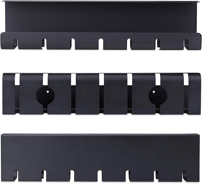 StarTech 2-Pack Under Desk Cable Management Tray, 42" Long (21" Per Tray), Metal Slotted Style Cable Organizer, Screw-On, Power Bar Holder, Black, TAA