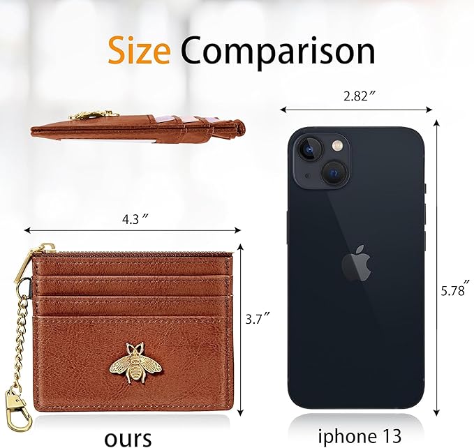 SEAVILIA Card Holder Keychain Wallet for Women with ID Window RFID Coin Purse Bee Gifts Slim Minimalist Small Wallet