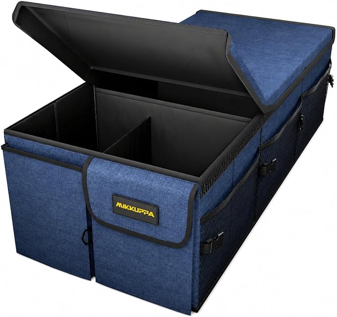 MIKKUPPA Car Trunk Organizer - 95L Collapsible Trunk Organizer with Lid, Sturdy Car Storage for SUV Auto Truck Van with Adjustable Straps and Non Slip Bottom (Blue, XX-Large)