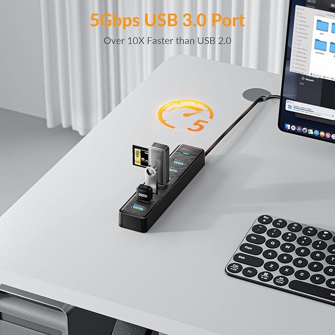 iDsonix 7 Ports USB Hub 3.0 [3.3Ft] USB Expander Hub 5Gbps USB Splitter Multiport Adapter, USB Hub Long Cable for Desktop, PC, Laptop, Flash Drive, Mobile HDD, Windows/XPS, 100cm