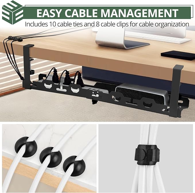 EYPINS Under Desk Cable Management Tray - No Drill Retractable 16-29inch Underdesk Cable Rack 22PCS, Computer Cord Organizer Under Desk, Sturdy Carbon Steel Wire Storage Tray for Home Office