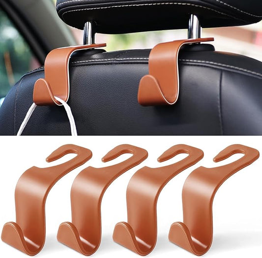 LivTee Car Seat Headrest Hook, Auto Seat Hook Hangers Organizer Interior Accessories for Purse Coats Umbrellas Grocery Bags Handbag, 4-Pack - Blown