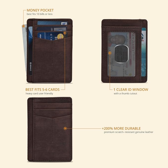 Oak Leathers Leather Slim Minimalist Wallet for Men & Women RFID Front Pocket Leather Card Holder Wallets (Mid Brown)