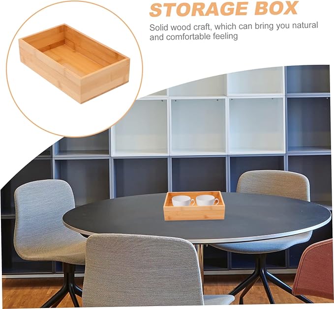 Desktop Storage Box Khaki Natural Wood Organizer Bin Lidless Design Easy Access for Home Office Desktop Items Simple Stylish Decorative Container