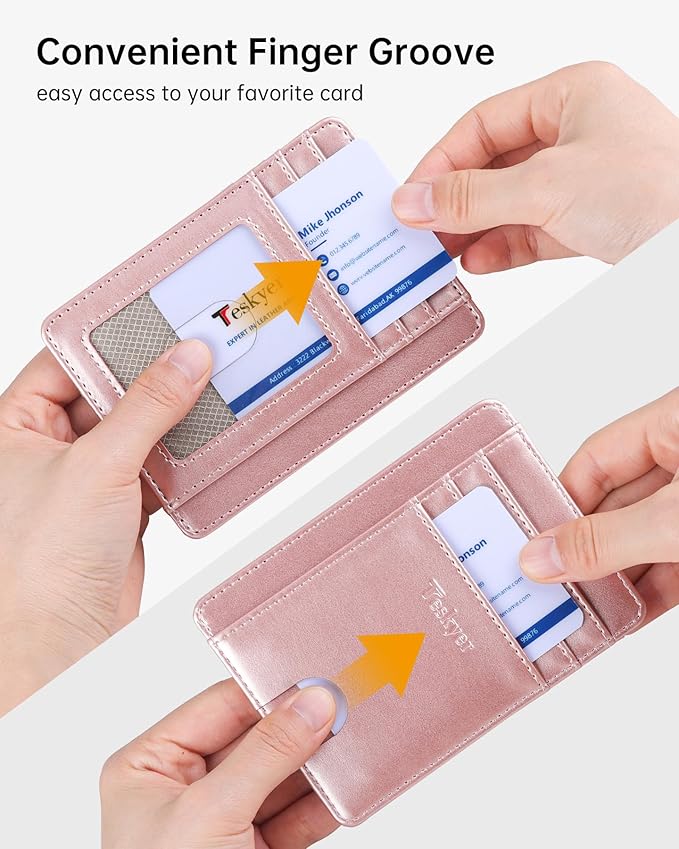 Teskyer Slim Wallet for Men, Minimalist Front Pocket RFID Blocking Leather Wallet Credit Card Holder for Men & Women