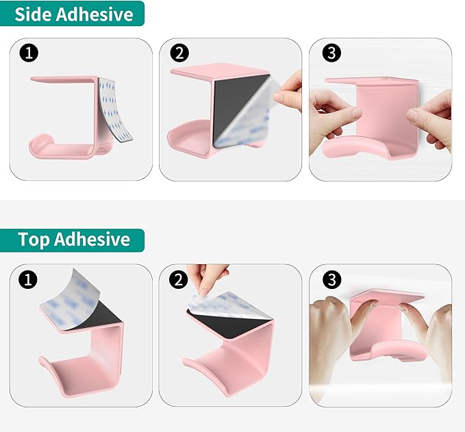 HomeMount Under Desk Headphone Holder - Adhesive Headphone Stand Hanger Table Mount for Most Headphones(Pink-2P)