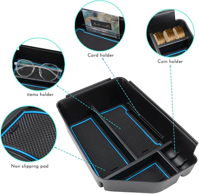 MARCHFA Center Console Organizer Tray Compatible for 2022 2023 2024 2025 2026 Kia EV6 Accessories Armrest Storage Box Tray Organizer Insert (Blue)