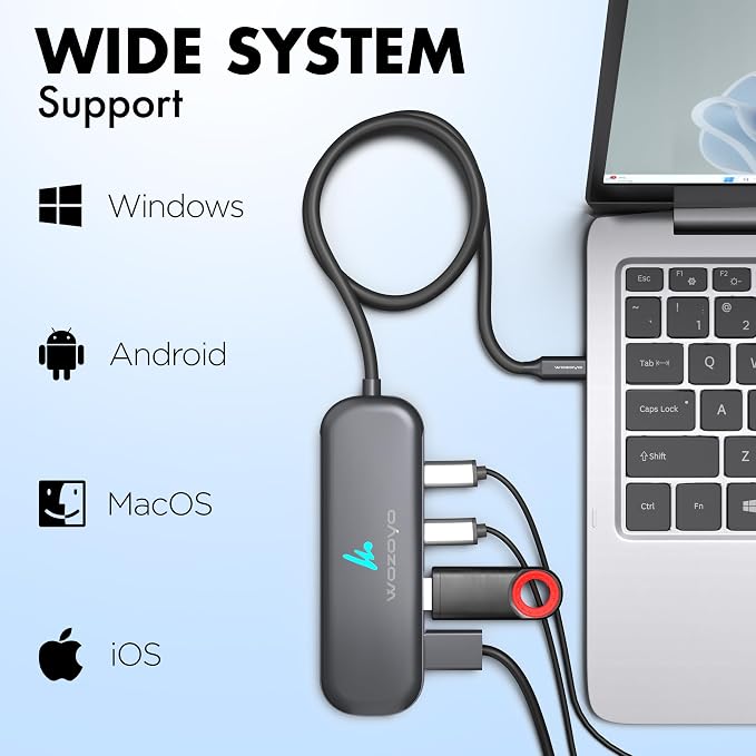 Type C To 2 Port Type C & 2 Port Wozoyo USB 3.2 Hub, Data Transfer Upto 5Gbps, Plug & Play, Multiport Type C Hub With 30cm Cable, Compatible With MacBook,Tablet, Smartphones And Type C Enabled Devices