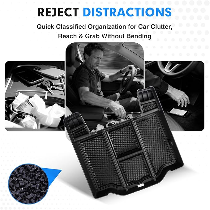 Autorder Center Console Organizer for 2019-2025 2026 Dodge RAM 1500 2500 3500 Accessories - ABS Material Armrest Storage Box Insert Tray - Black&Blue Liners