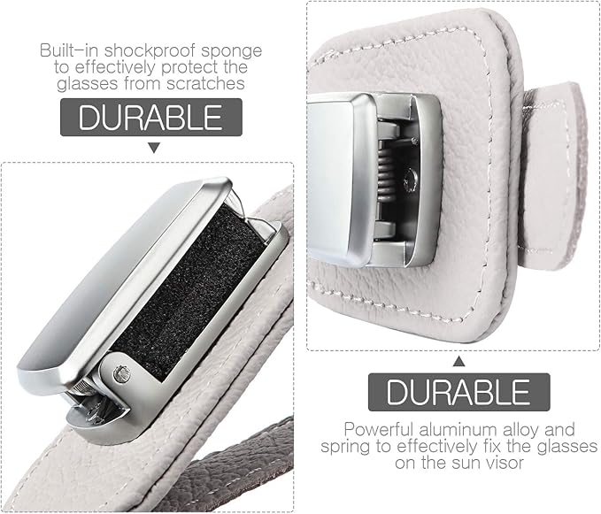 Mudder 2 Packs Sunglasses Holder for Car Universal Visor Sunglasses Holder Clip Leather Eyeglasses Hanger and Ticket Card Clip Eyeglasses Mount for Car(Gray)