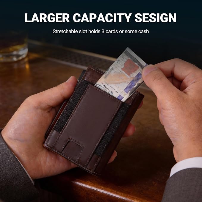 Men's RFID Blocking Metal Credit Card Holder & Wallet, Slim Minimalist Pop-Up Card Tray with ID Window & Expandable Cash Slot, 11-13 Cards, Compact Front Pocket Money Clip for Daily Use & Gifting