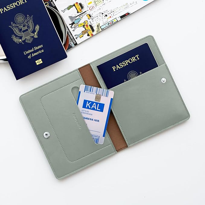 carrotez Family Travel Document Organizer – Premium RFID Blocking Leather Passport Holder & Wallet for 2 Passports, Cards, Boarding Passes & Travel Essentials – Mint Grey
