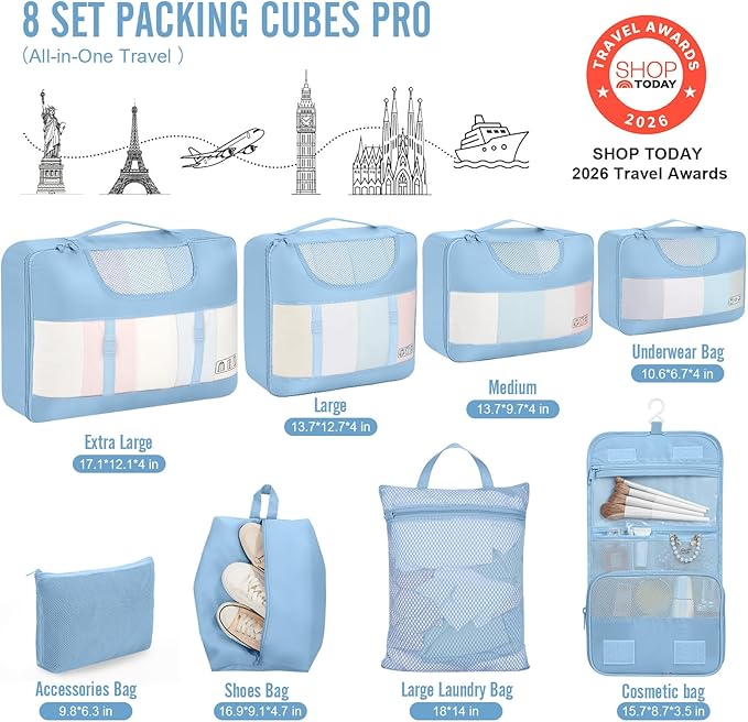 Veken 10 Set Packing Cubes for Travel Essential, Suitcase Organizer Bags in 4 Sizes, Carry-On Luggage Accessories with Large Laundry & Hanging Toiletry Bag, Must-Have for Airplane, Road Trip & Camping