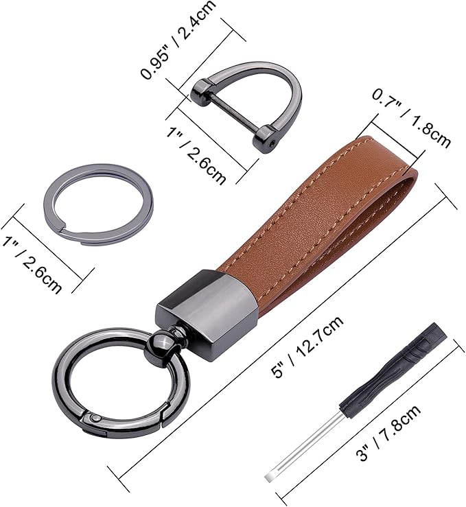 Wisdompro Genuine Leather Car Keychain, Universal Heavy Duty Key Fob Keychain Leather Key Chain Holder for Men and Women