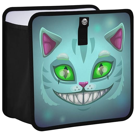 Cheshire Cat Green Eye Car Trash Can Foldable Hanging Car Trash Bag BinFantasy Scary Laugh Cat Auto Garbage Can Leak-Proof Car Organizer(Large)