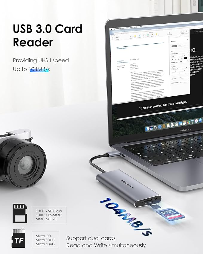 LENTION USB C Hub with 4K HDMI, 3 USB 3.0, SD/Micro SD 3.0 Card Reader, Compatible MacBook Pro/Air, Mac Air/Surface, Chromebook, iPhone15 or More, Stable Driver Adapter (Space Gray)