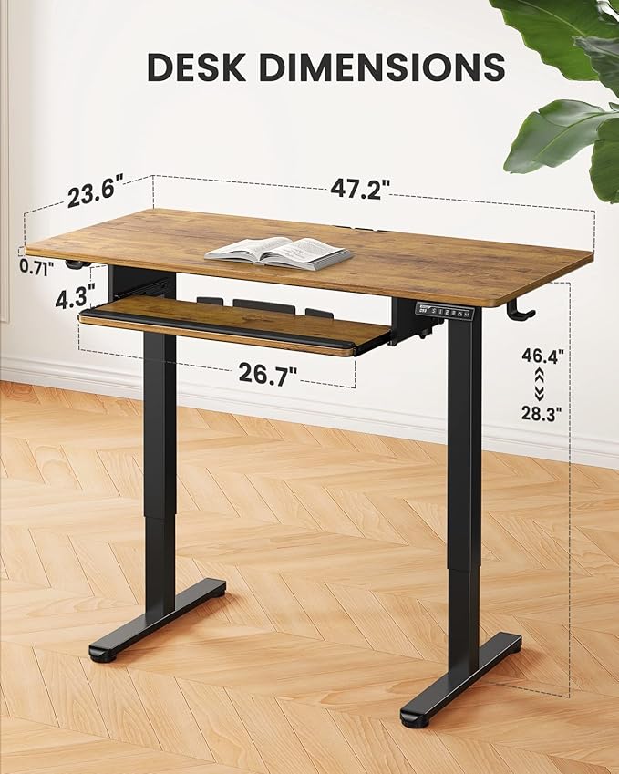 ErGear Electric Standing Desk with Full Size Keyboard Tray, Adjustable Height Sit Stand Up Desk, Home Office Desk Computer Workstation, 48x24 Inches, Vintage Brown