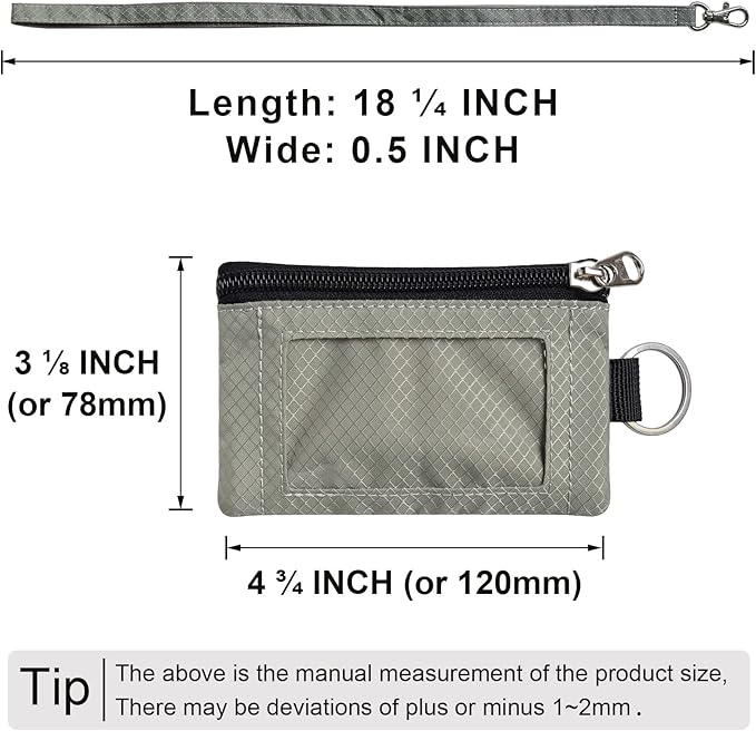 CHENSPRX Minimalist RFID Blocking Small Wallet with ID Window,WaterResistant Zip Id Case Wallet with Lanyard Keychain for Cards,Cash,Travel,Women,Men