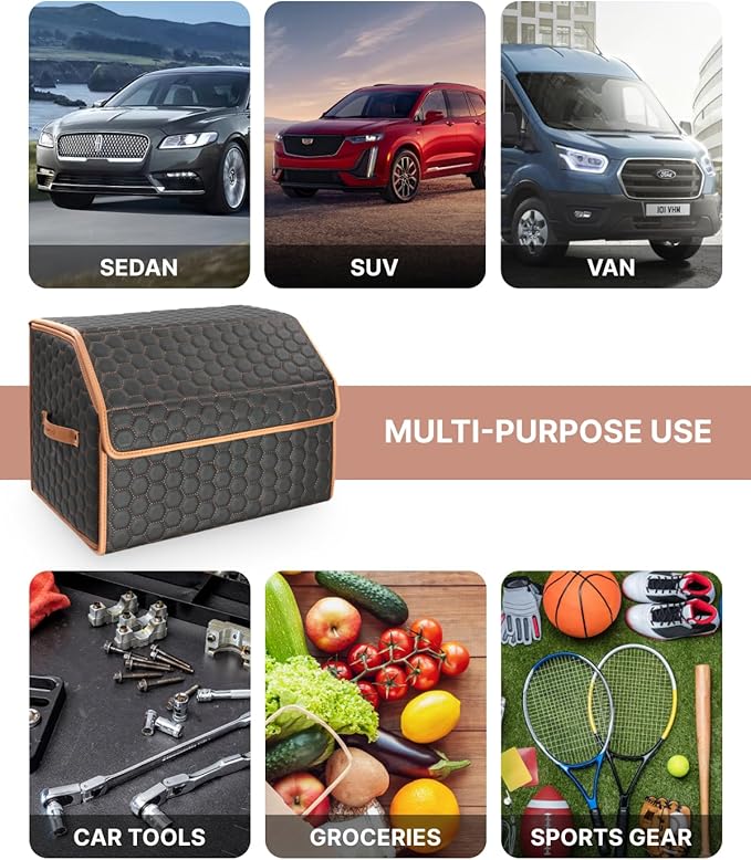 Owleys Trunk Organizer for Toyota Tacoma 2000–2025 – Car Storage Box for Truck Bed & SUV – Waterproof Foldable Car Trunk Organizer with Lid – Car Accessories for Men – Tacoma Bed Organizer (Hexy 17)