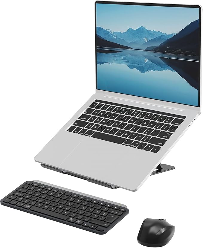 Fellowes Alumia??Portable Laptop Stand ??Black ??Height and Angle Adjustable Laptop Riser, Ergonomic and Foldable Aluminium Design for Home, Office or Hybrid Working, Made from Recycled Materials
