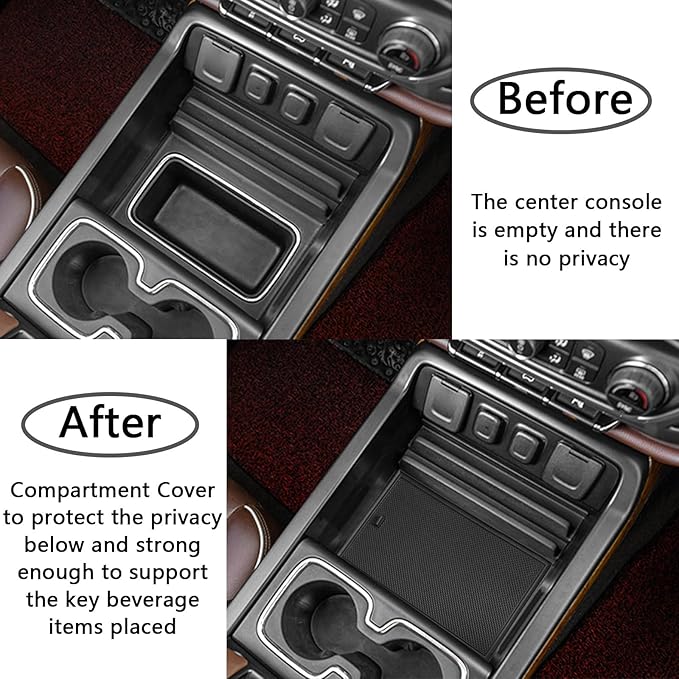 TACOBRO Center Console Organizer Compartment Cover Compatible with 2014-2018 Sierra/Silverado 1500 Accessories 2015-2019 Silverado/Sierra 2500 3500HD Insert Secret Pocket Lid Hidden Tray, Black
