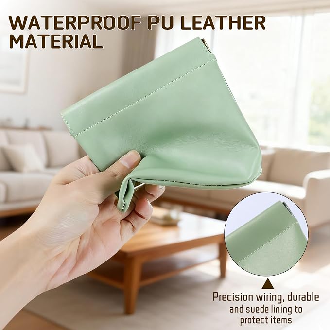 Leather Organizer Pouch, 4PCS Personalized Snap Closure Cosmetic Bags, Mini Waterproof Storage for Purse Jewelry Makeup, Portable Self-Closing Pocket (4.7x4.5in)
