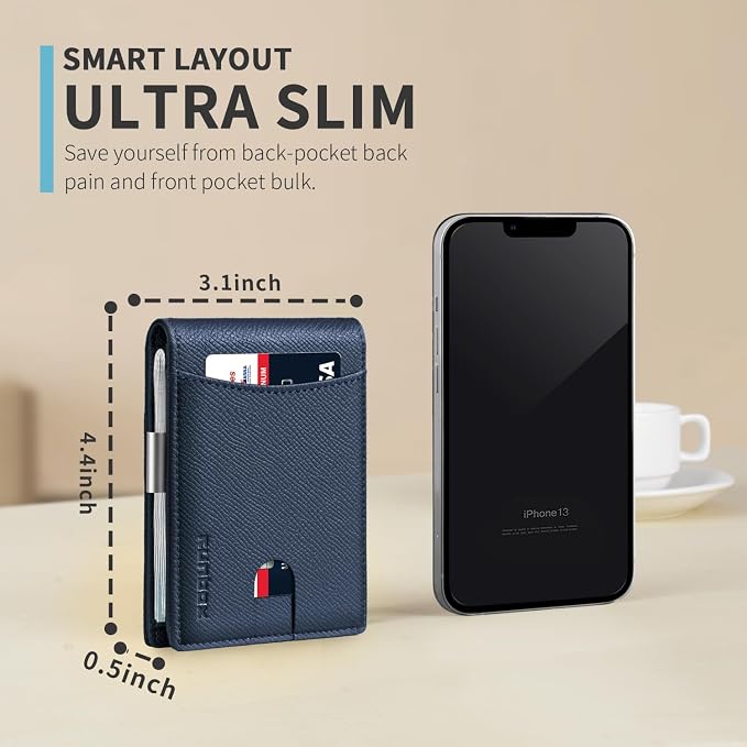 RUNBOX Slim Money Clip Wallets for Men and Teen Boys RFID Blocking 11 Card Holder Minimalist Small Leather Bifold Novelty Men's Wallet Front Pocket Gift Box