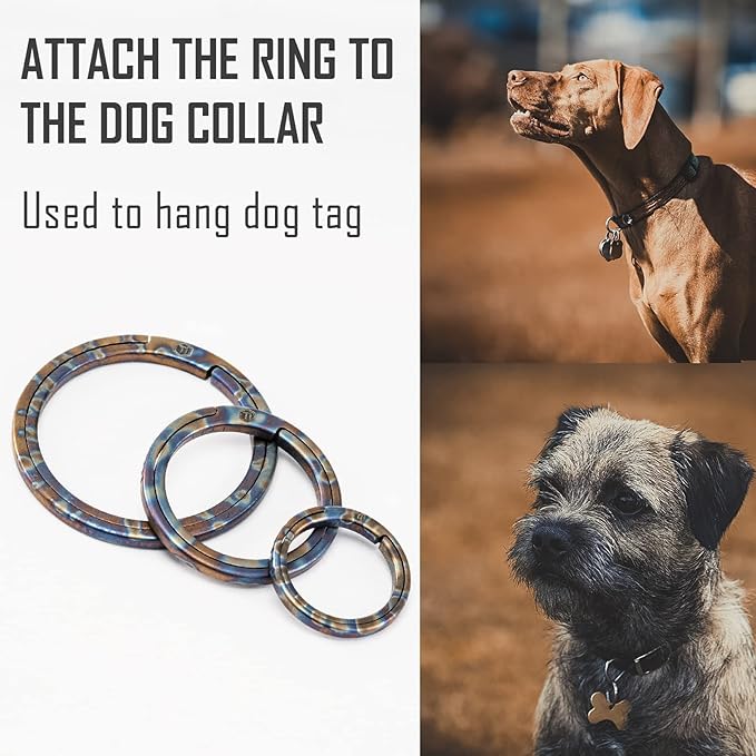 KeyUnity Titanium Flat Key Rings, 33/25/17.5mm Side Pushing Split Ring for Key Carabiner Flashlight Knife Dog ID Collar Tag