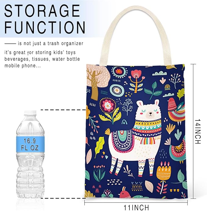 Car Trash Bag Hanging No Snap Small Garbage Bag for Car Back Seat Cute Printed One-handed Strap Trash Bags Car Accessories-Navy Alpaca Car Trash Bags